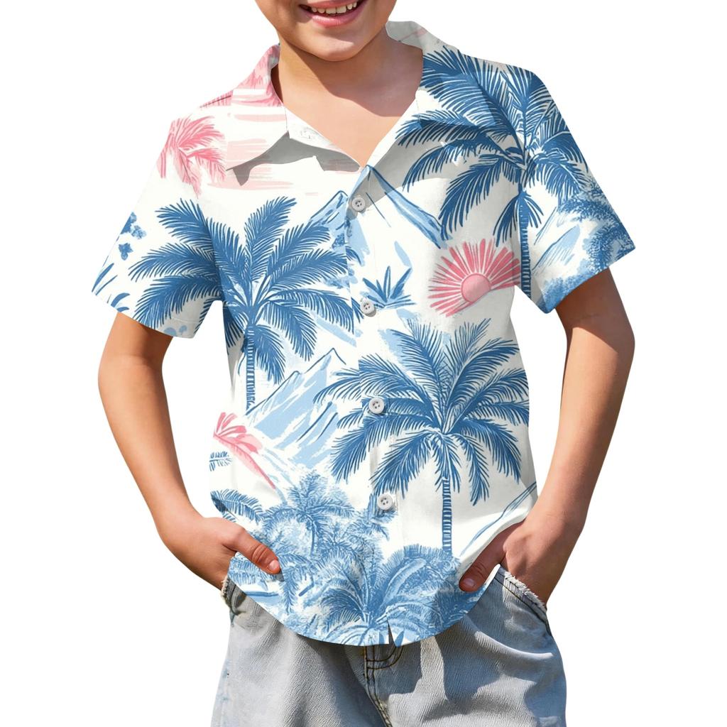 Jungen kurzärmeliges Hawaiihemd, Kinder Sommer Hemd mit Knöpfen