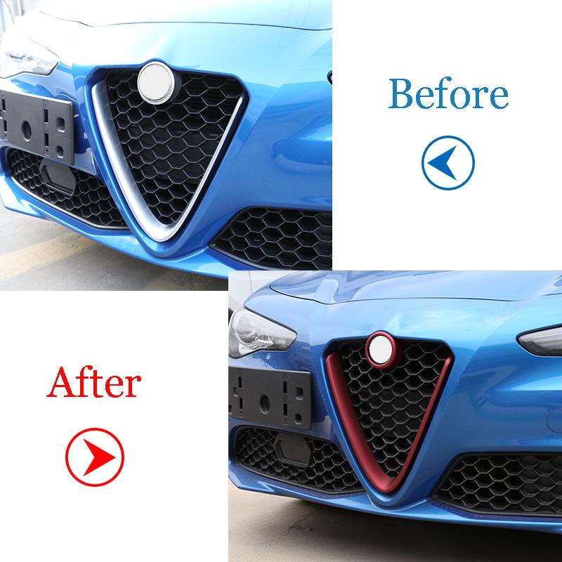 Carbon Fiber Red For Alfa Romeo Giulia Stelvio 2017 2018   ABS Plastic Front Grill Decoration Frame Car