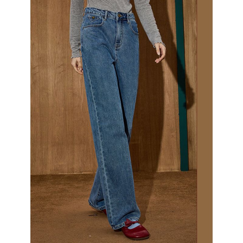 Coolhut2025 Autumn and Winter New High-Waisted Versatile Straight-Leg Jeans Retro Style Women's Slimming Wide-Leg Pants