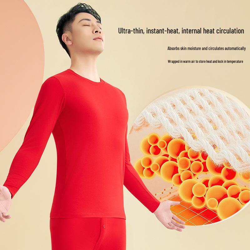 Męski Młodzieżowy Zestaw Bielizny Termicznej z Lyocellu z Okrągłym Dekoltem, Bez Podszewki, Cienki, Jesień/Zima