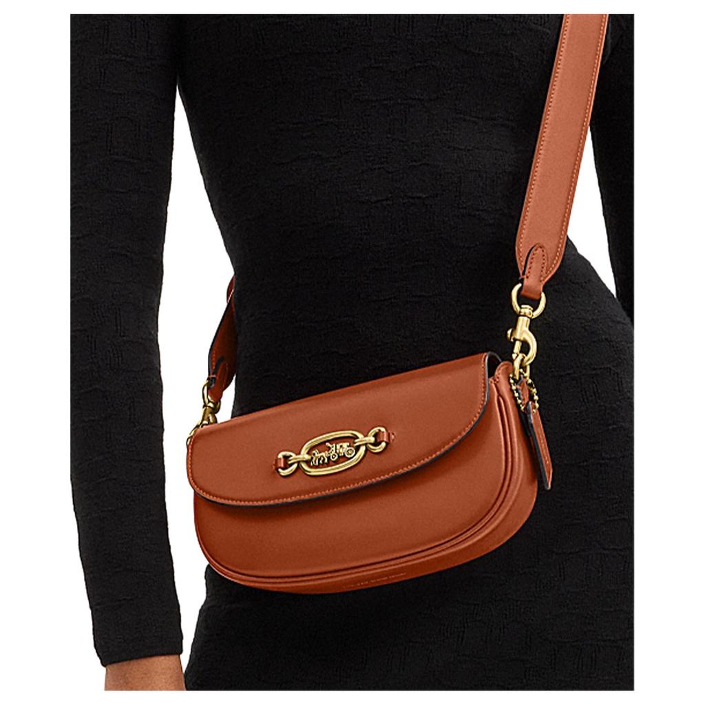Coach Harley 23 Solid Color Flap Hardware Buckle Closure Leather Saddle Bag Women handbags Brown CM702-B4BAR