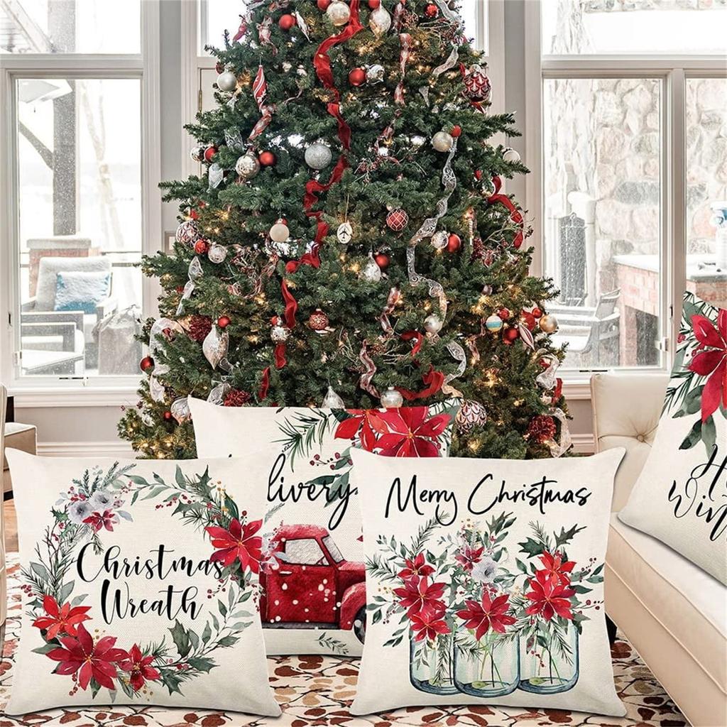 Weihnachts-Kissenbezüge Weihnachts-Kombinationssets Leinen-Druck Zuhause Feiertags-Kissenbezüge