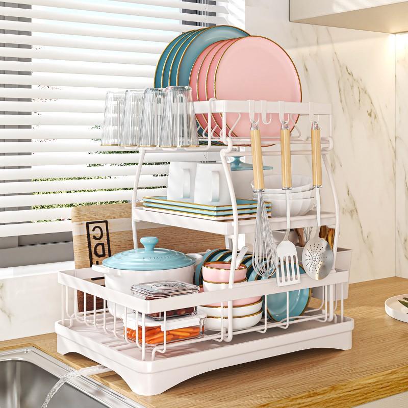 Stainless Steel Dish Drying Rack Kitchen Sink Countertop Modern Minimalist Utensil Organizer With Drainage Tray