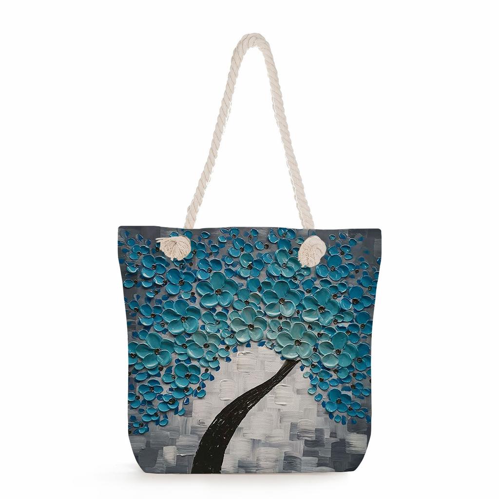 Oil Painting of a Tree Print Thick Rope Single-shoulder Beach Bag 7239