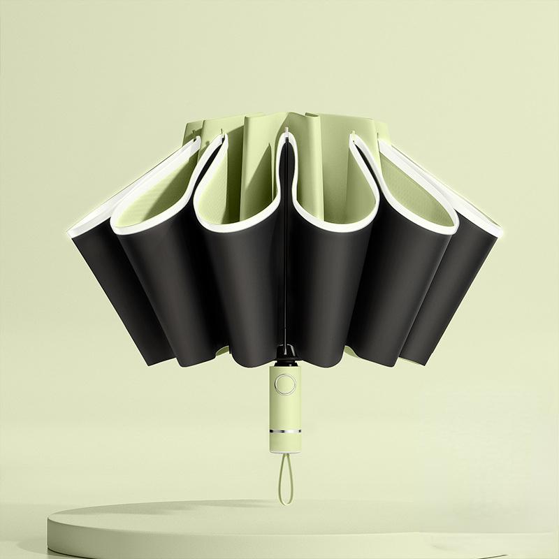 Automatic Reverse Folding Umbrella with Reflective Stripe Windproof UV Protection Large Travel Parasol
