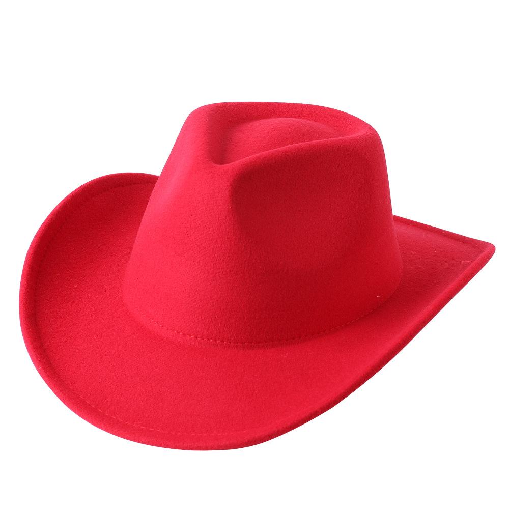 Cowboy hat European and American style big cowboy hat monochrome felt hat men and women big brim outdoor top hat