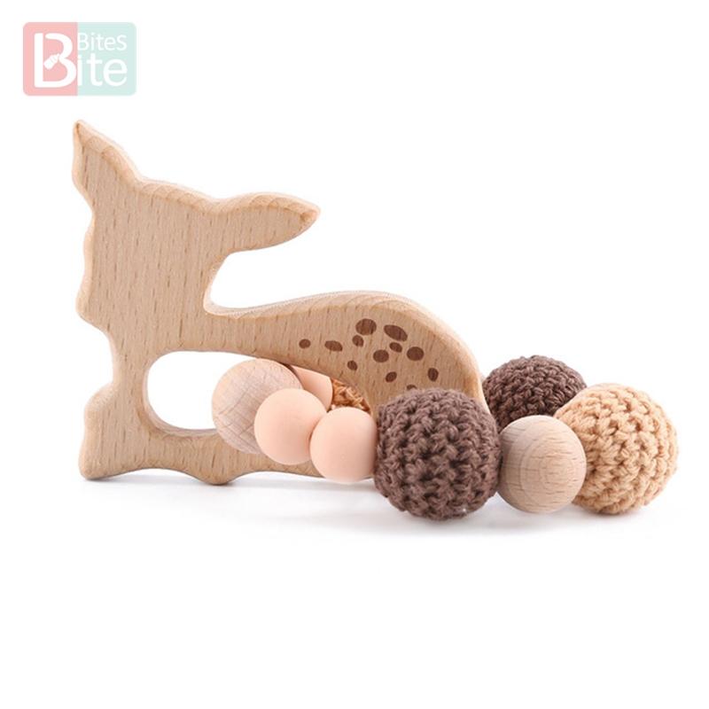 Bite Bites 1Pc Wooden Aniaml Cartoon Baby Bracelet Rattles Wood Teether Toys Bpa Free Wooden Blank Rodent Children'S Goods Toys