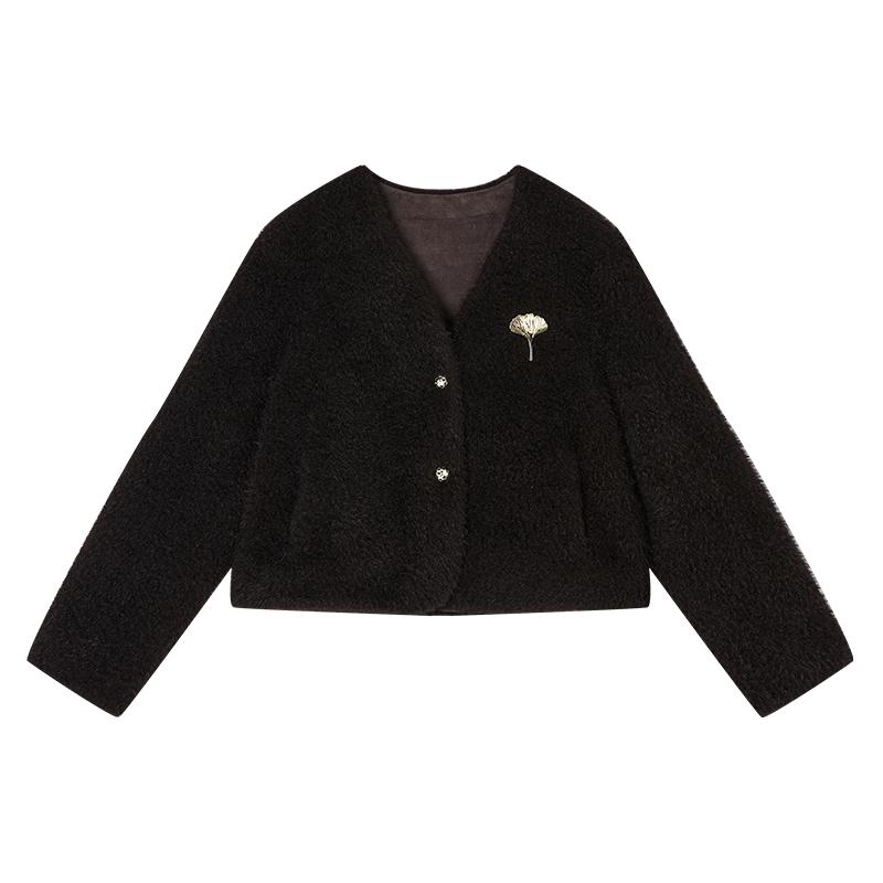 Xiangying Women s Plush V-Neck Faux Fur Jacket L