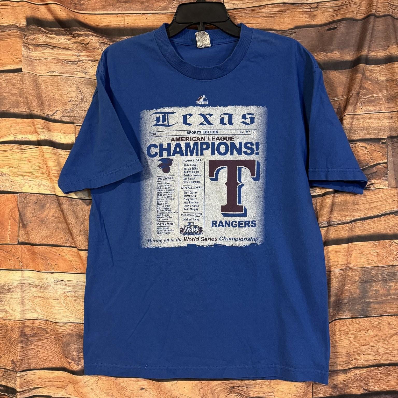 Majestic Men s Blue L 2011 Texas Rangers AL Champions Cotton Tee Unisex T-Shirt XL