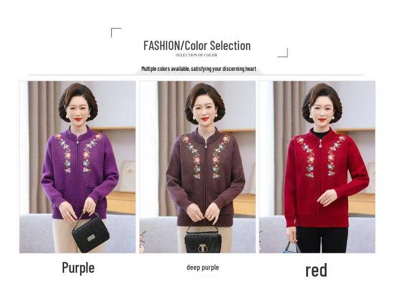 Plus Velvet Thick Knit Cardigan: Warm Outerwear for Middle-aged and Elderly Women