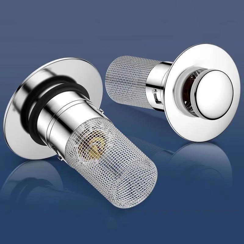 Kitchen Anti Odor Pop-Up Bounce Basin Stopper Hair Catcher Shower Sink Household Strainer Stainless Steel Filter Bouncing Core