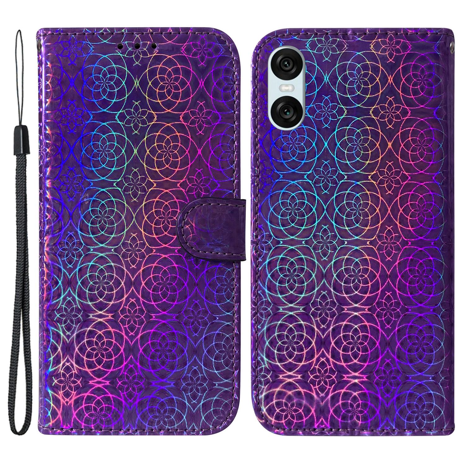 

For Sony Xperia 10 VI Wallet Cover Dazzling Flower PU Leather Magnetic Clasp Protective Phone Case Purple