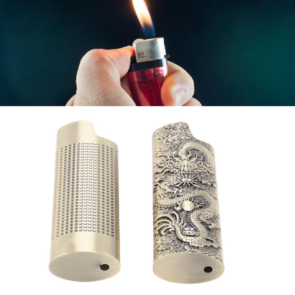 2 Pcs Lighter Case 8cm Length Grid and Dragon Pattern Exquisite Engraved Metal Lighter Cover for Party Bar