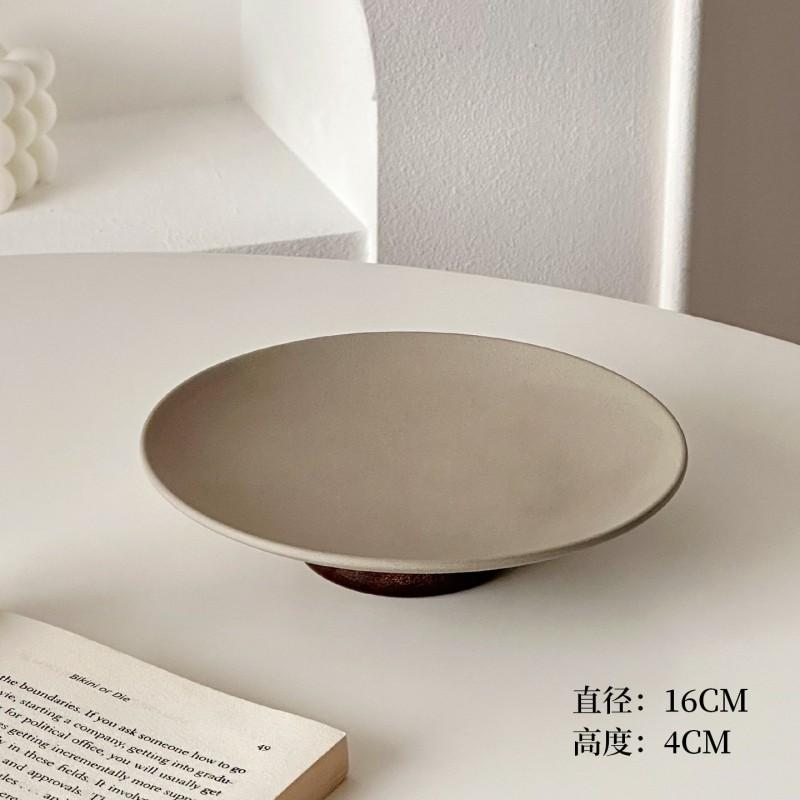Ceramic Fruit Plate Rustic Snack Tray Footed Dessert Dish Home Tea Pastry Kitchen Tableware