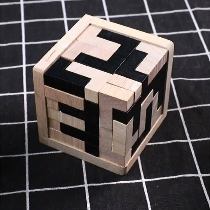 54pcs Wooden Brain Teaser Puzzle Cube Wooden Puzzles L-Enlightenment Intelligence Development Early Teaching Aids Shaped Jigsaw Logic Educational Toy