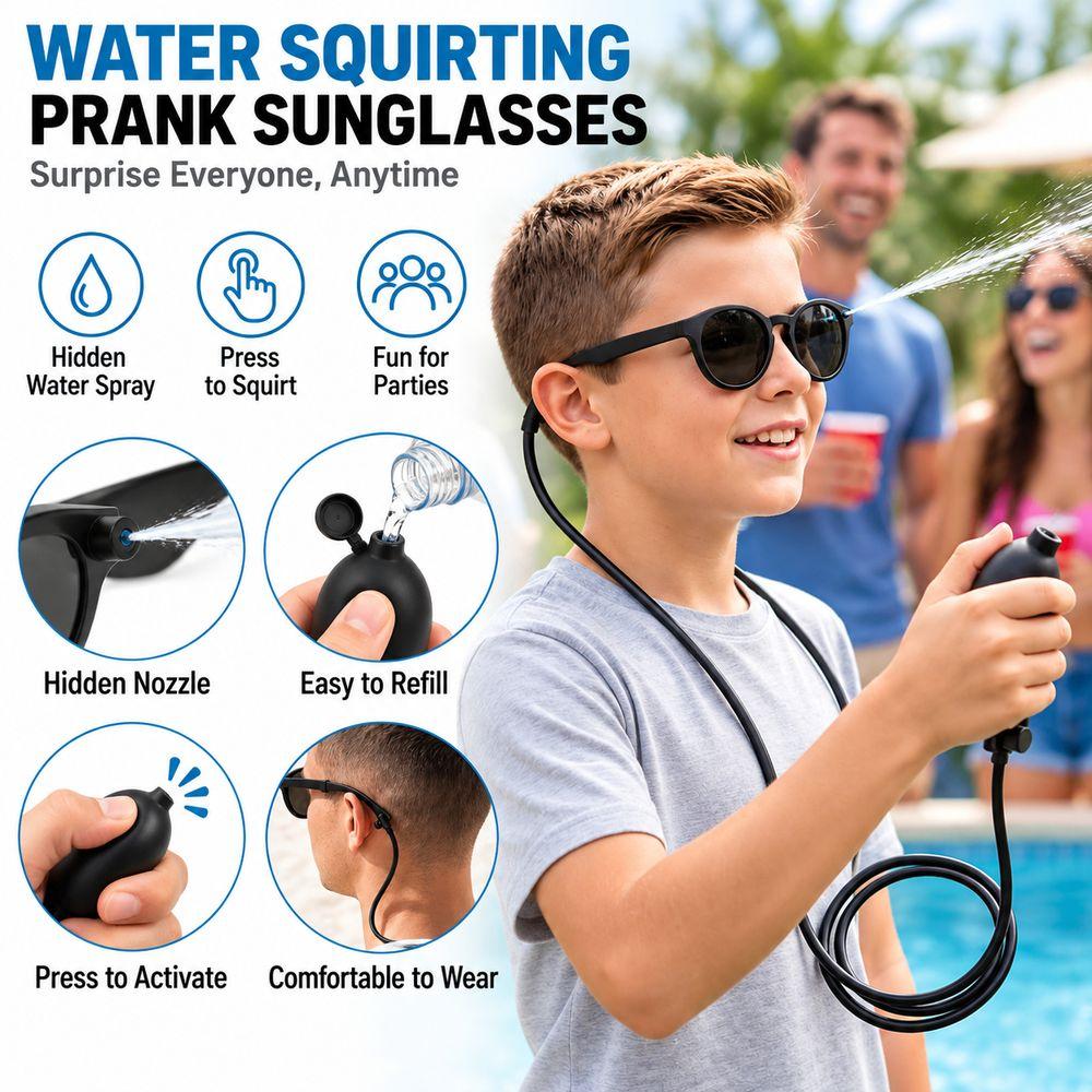 Hidden Tube Water Shooting Sunglasses Refillable Water Chamber Prank Sunglasses  Birthday