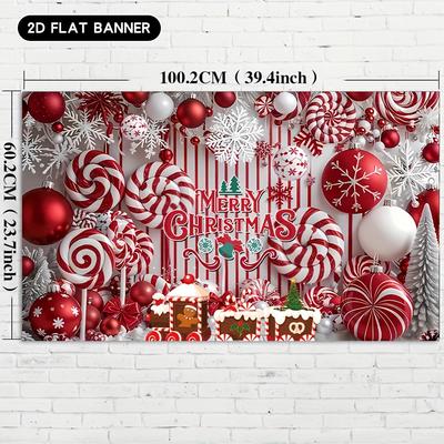 2D Flat Banner 1 Christmas Background Banner Durable Cane Candy Bell Ball Pattern Decoration Party Supplies
