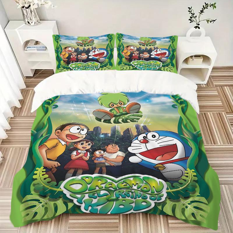 3pcs Doraemon and the Kingdom of Kibō Print Bedding Set (1 Cover + 2 Pillowcases, Without Inserts), This Printed Bedding Set Is Soft and Com