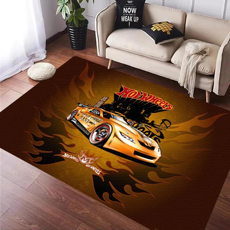 H-Hot Wheels-Themed Large Carpet Mat for Bedroom and Living Room Decor Stylish Area Rug Long Hallway Entryway Doormat Durable