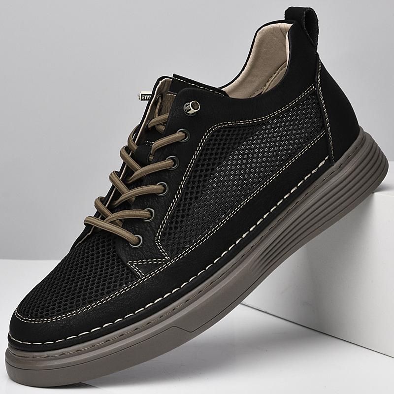 

Модные мужские повседневные кожаные туфли из сетчатой ткани, дышащие, на шнуровке, удобные оксфорды, размер 47 47 чёрный