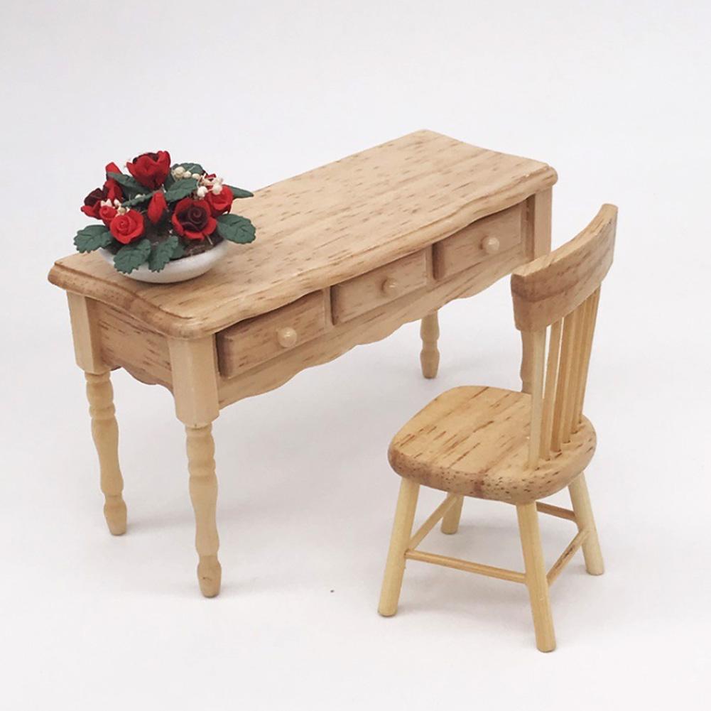 Miniature Furniture Model Wooden Desk Table for 1:12 Doll House Living Room Accessory
