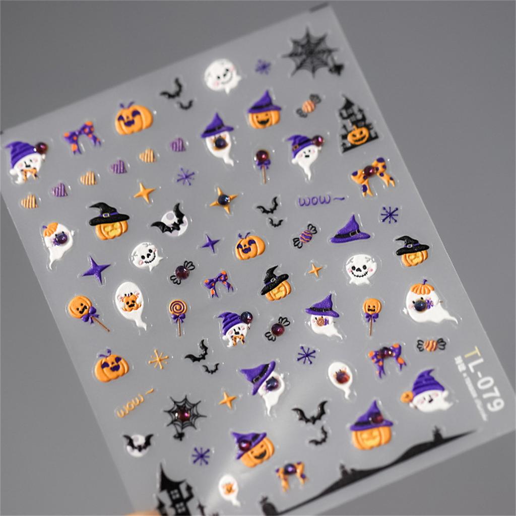 1pcs 5D Colorful Rhinestones Pumpkin Ghost Nail Art Halloween Stickers Adhesive Transfer Nail Decoration Decals Accessory