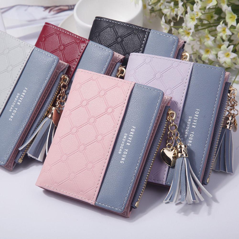 Fashion Women Short Wallets Pu Leather Tassel Zipper Small Purse Holder Cards