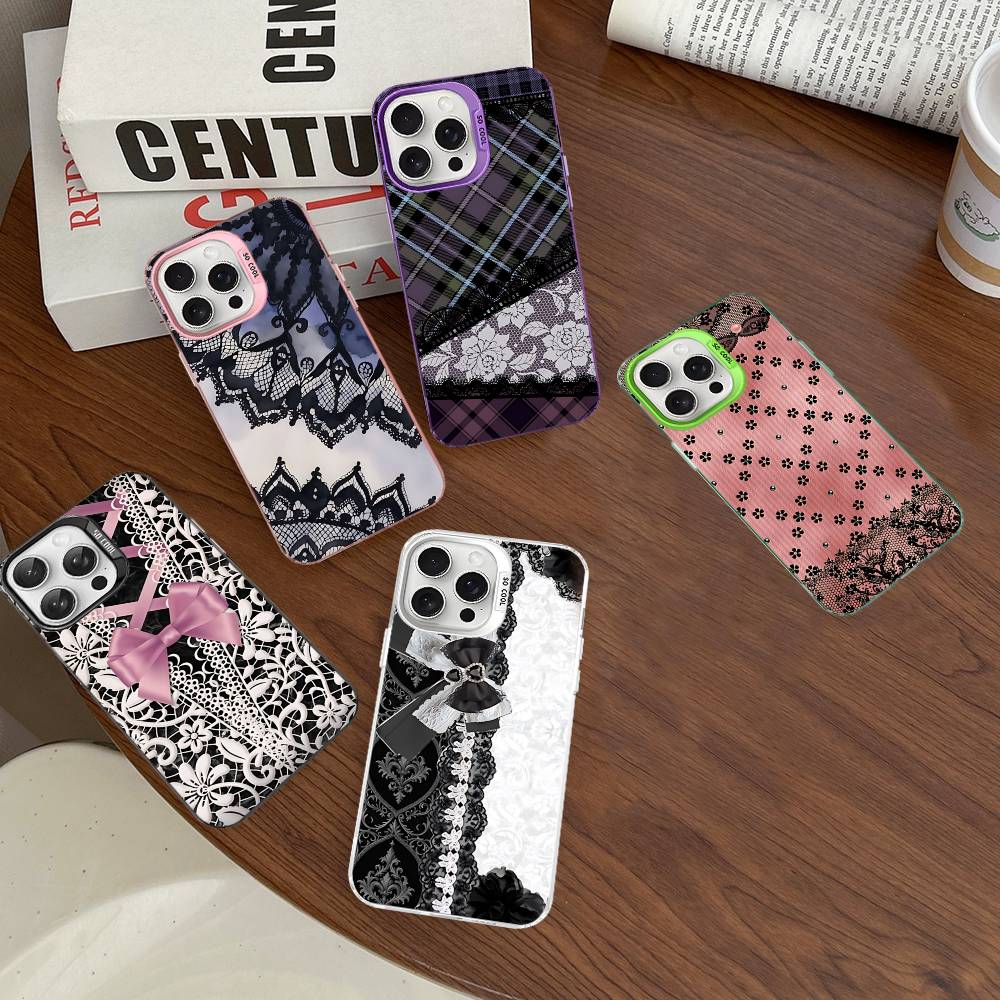 Lace Pattern Phone Case For IPhone 17 16 15 14 13 12 11 Pro Max Plus Color Silver Cover