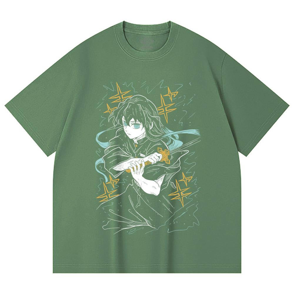 230 g/m² 100% Baumwolle Demon Slayer V46 Tokito Aufdruck Unisex Schweres Baumwoll-T-Shirt