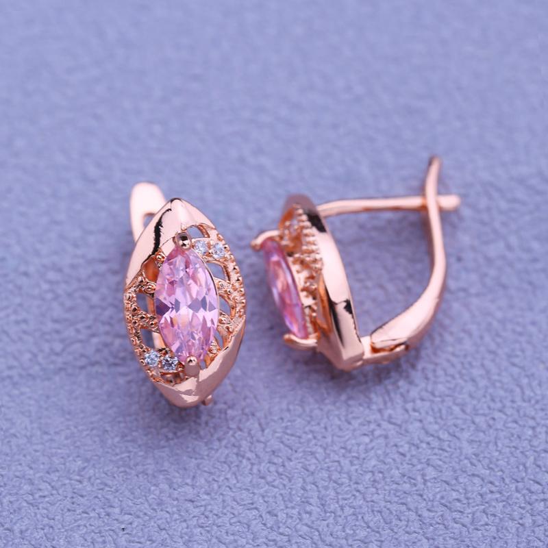LSOOYH Klämörhängen Rose Gold Color Mode Örhängen För Kvinnor Ihåliga Rosa Cubic Zirconia Stud örhängen Smycken