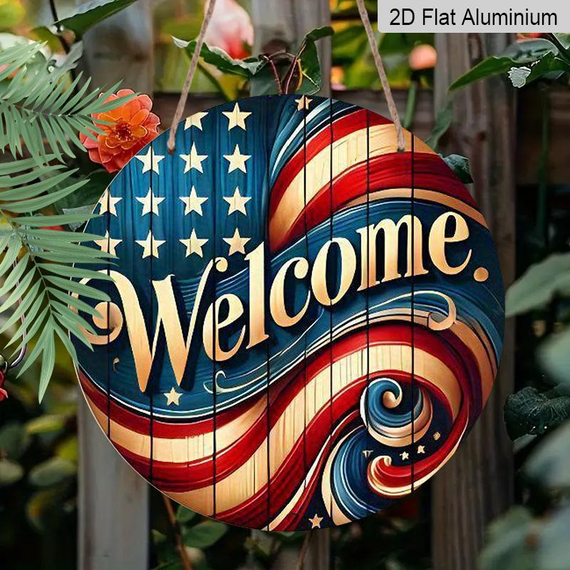 2D Flat, 1pc Patriotic Welcome Sign Wall Art - Reusable Aluminum Etched Decor for Home, Kitchen, Restaurant, Bedroom, Garden, Bathroom, Garage