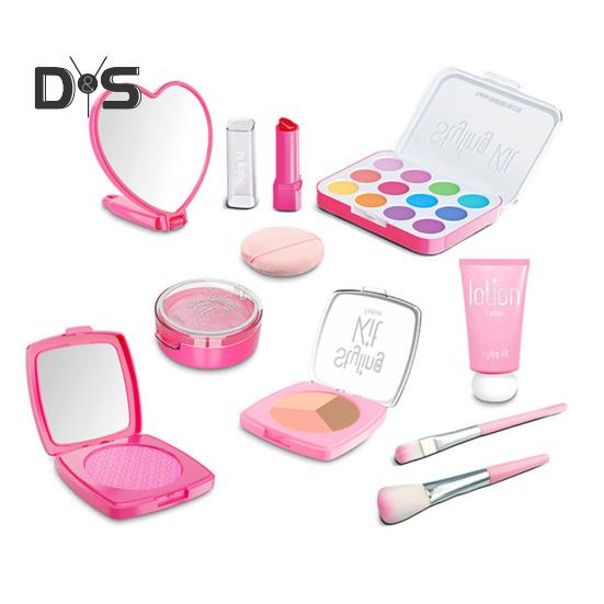 

10 шт. детский набор для макияжа для девочек, ролевые игры, косметический набор с палитрой теней для век, помадой, зеркалом, более моющаяся игрушечная косметика для малышей и детей розовый