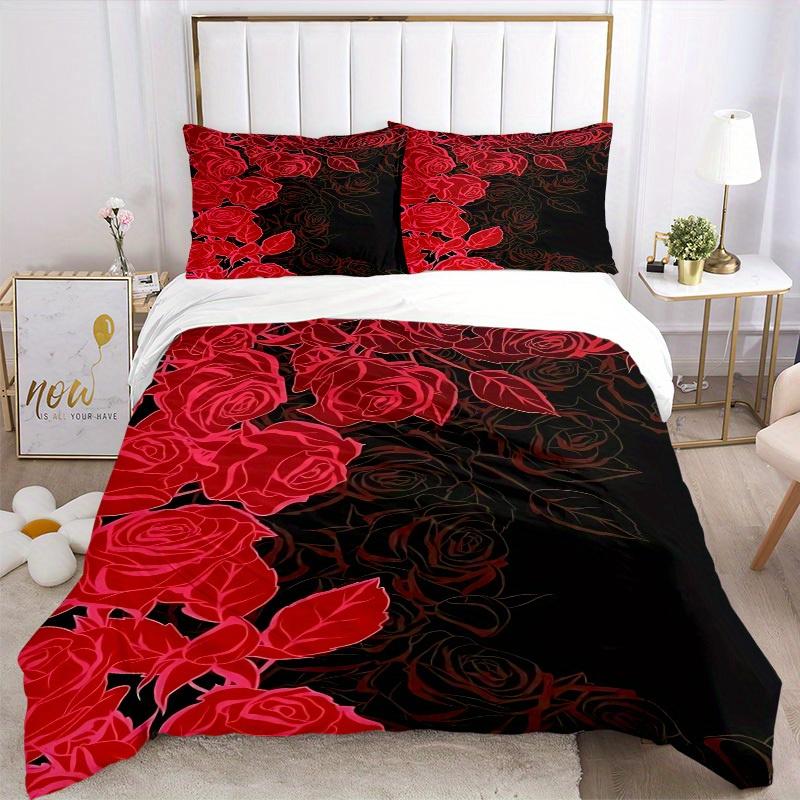 3pcs Red Roses Bedding Set, Breathable And Soft, Suitable for All Seasons Machine Washable, Suitable for Bedroom Decoration,yy250822111