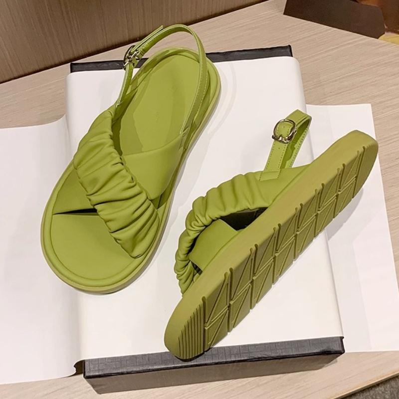 Fashion Comfort Soft-sole Flat Sandals Women Fashion Cross Tied Buckle Concise Designer Shoes Summer Sexy Open Toe Back Strap Beach Shoe