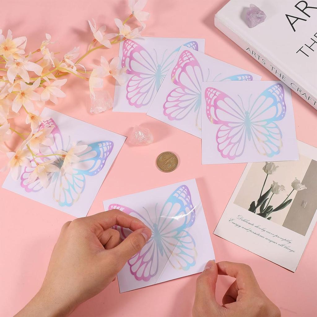 4Pcs Butterfly Car Decals Stickers Hologram Vinyl Waterproof Butterflies Sticker Decoration for Car Motorcycle Helmet Window Home Decor