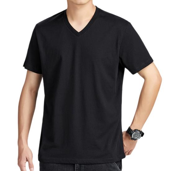 Men Tops Pure Color V-Neck Short Sleeve Tee Shirt Loose Fit Thin Breathable