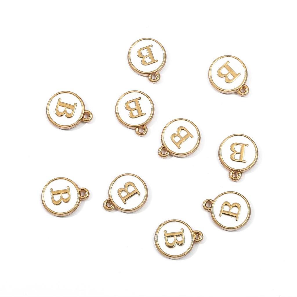 10Pcs 12x2.5mm Alphabet Double Face Charms Pendant Beads for Jewelry DIY Findings
