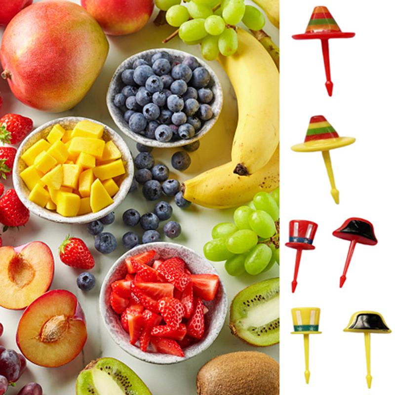 1Set Cute Cartoon Hat Children Fruit Fork Plastic Bento Lunch Dessert Toothpick