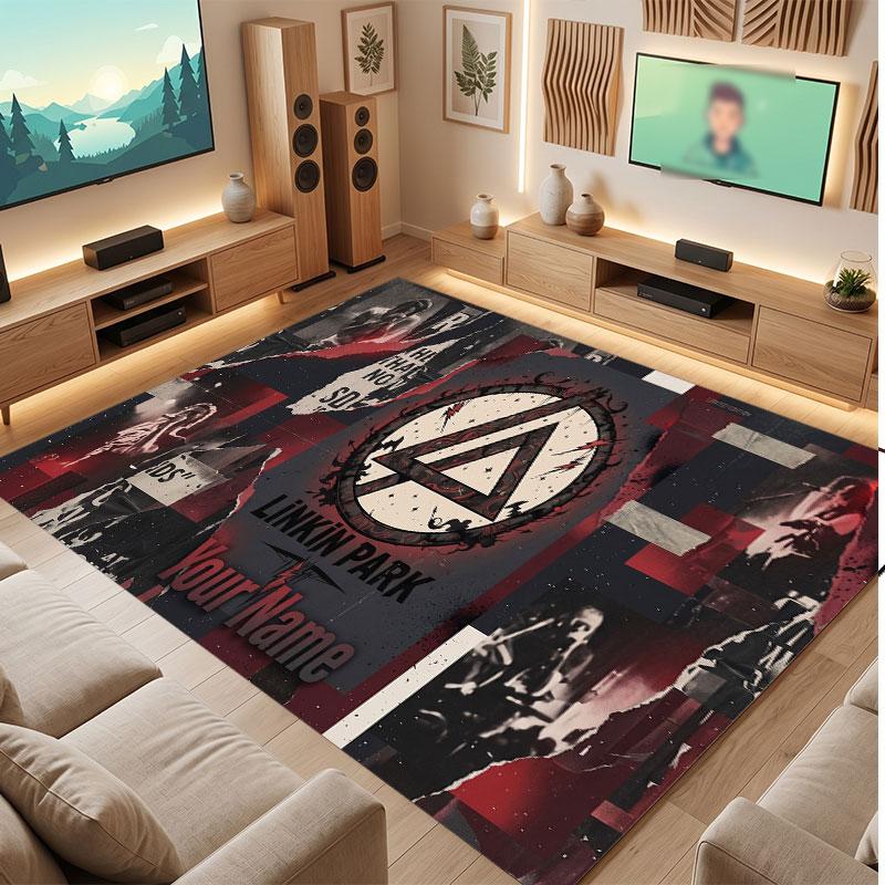 Linkin Park Personalized Crystal Velvet Carpet, Customized Name Text Soft Anti‑Slip Rug for Living Room Bedroom