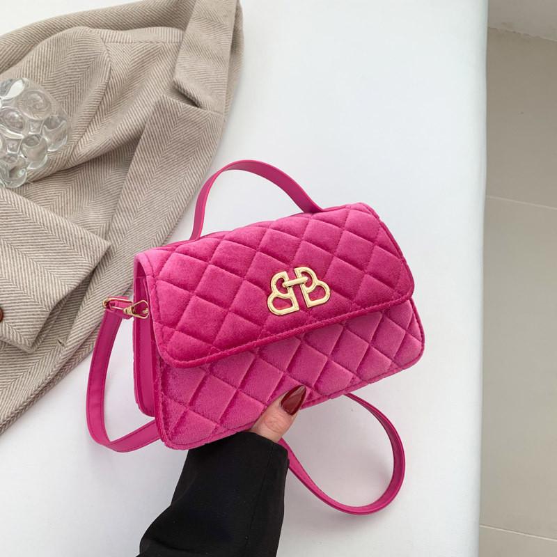 Chic Quilted Velvet Crossbody Bag For Women 2024 Trendy Small Shoulder Bag розы красного