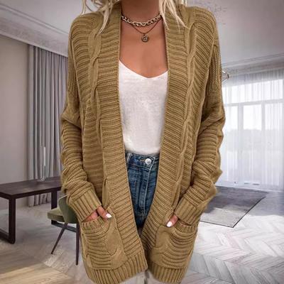 Damen Übergröße Mittellanger Zopfstrick-Cardigan - Herbst/Winter 2025 Kollektion
