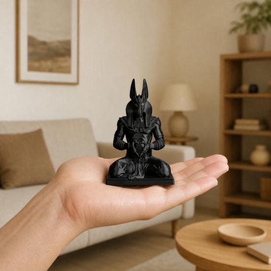 baizihuahu Anubis Figurine, 3D Printed Egyptian God Statue Meditating with Heart Hands, Mythical Desk Decor for Home Office, Collectible Gift