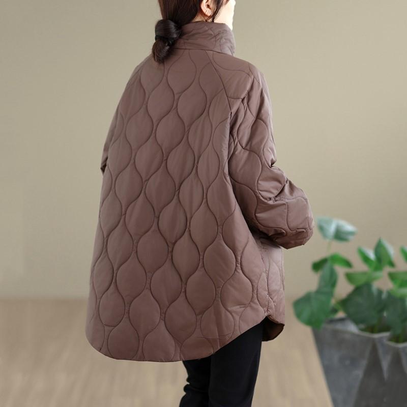 Autumn Spring Winter Cotton Padded Oversized Vintage Plaid Outerwears Women Casual Loose Jacket Coat