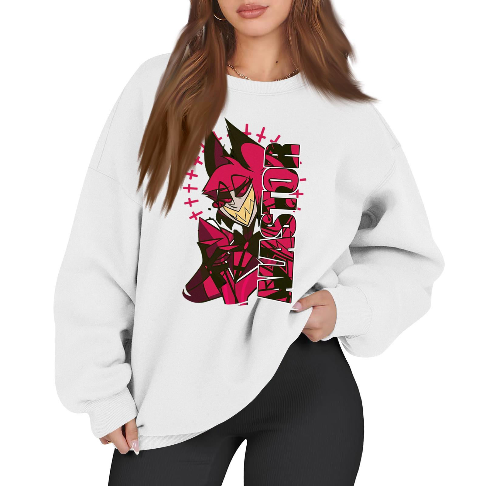 

Женский модный пуловер с длинным рукавом, принтом и круглым вырезом, свободного кроя M белый