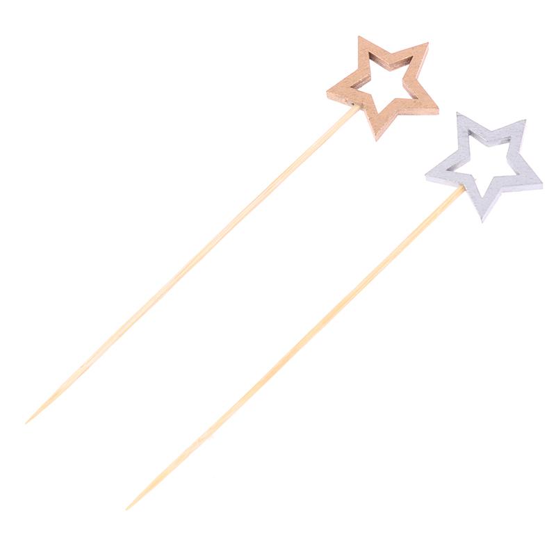 50Pcs Star Shape Bamboo Skewers Food Cocktail Picks Buffet Fruit Cupcake Fork Sticks Party Table Decoration Supplies