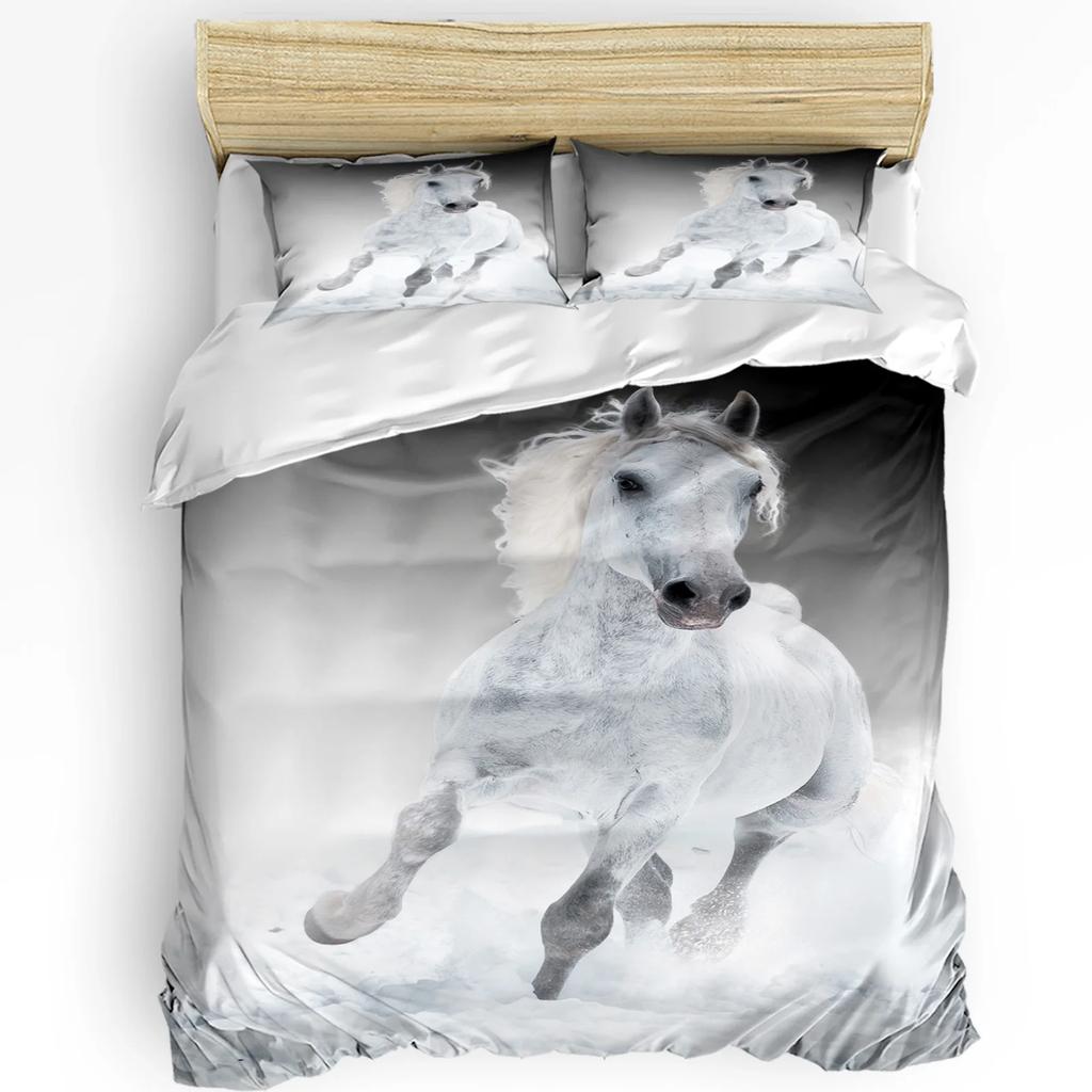 Běžící Cválající Kůň Hnědé Zvíře 3dílná Ložní Souprava Do Ložnice Dvojlůžko Domácí Textil Povlak na Přikrývku Prošívaný Povlak na Polštář