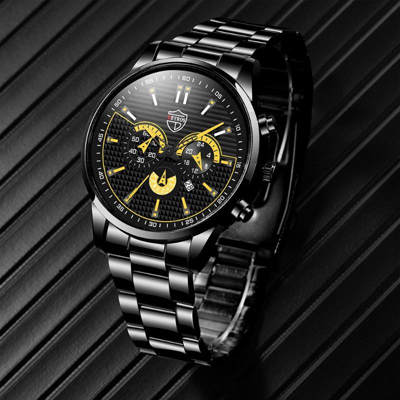 

DEYROS Модные мужские часы Деловые мужские часы с календарем и стальным ремешком Мужские повседневные кварцевые часы Подарок для мужчин