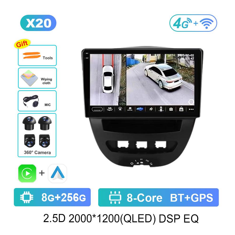 For Peugeot 107 For Toyota Aygo For Citroen C1 2005 - 2014 Android 14 GPS Car Video Multimedia Player BT WiFi HD Touch Screen 4G
