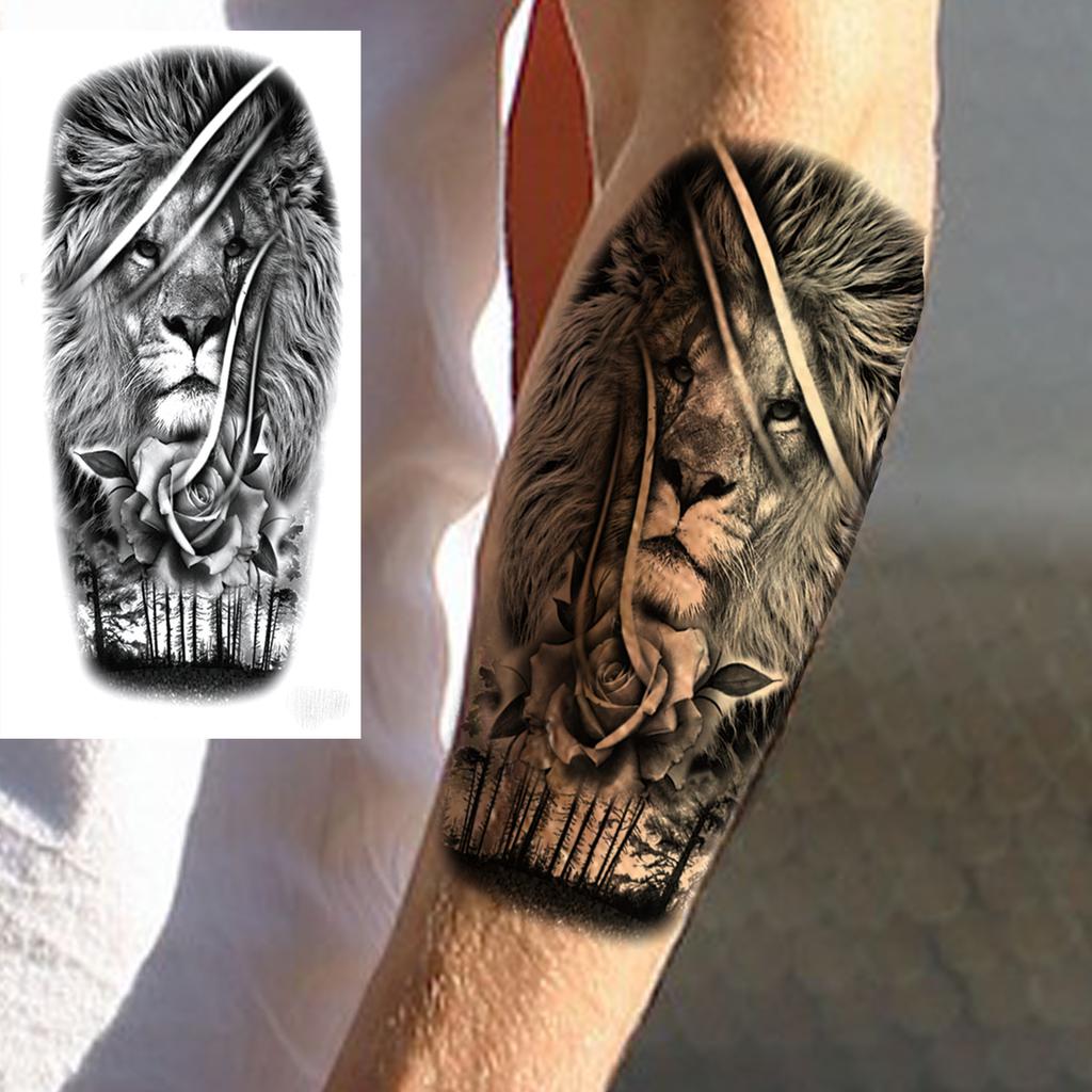1 Sheet Death Skull Lion Temporary Tattoos For Men Women Adults Fake Wolf Skeleton Tattoo Sticker Sleeve Black Zeus