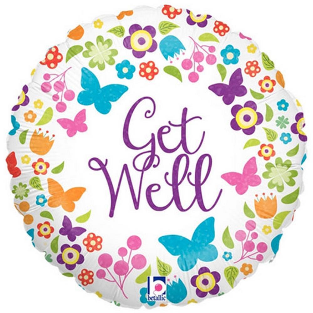 Oaktree Get Well Holographic Flowers And Butterflies Foil Balloon